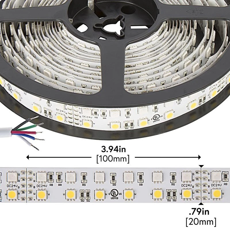RGBW LED Strip Lights - Dual Row 24V LED Tape Light With White And Multicolor LEDs - 530 Lumens/ft.