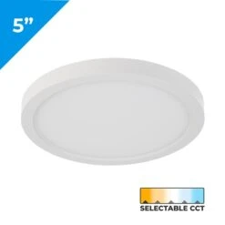 5" 10W Low Profile LED Flush Mount Downlight - White - Selectable CCT - Dimmable - Up To 650 Lumens