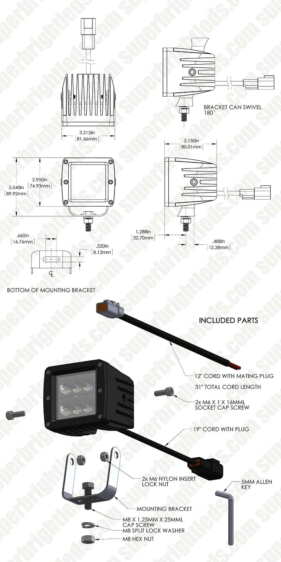 LED Pod Light - 3" Square LED Work Light - 18W - 1,440 Lumens - Image 20