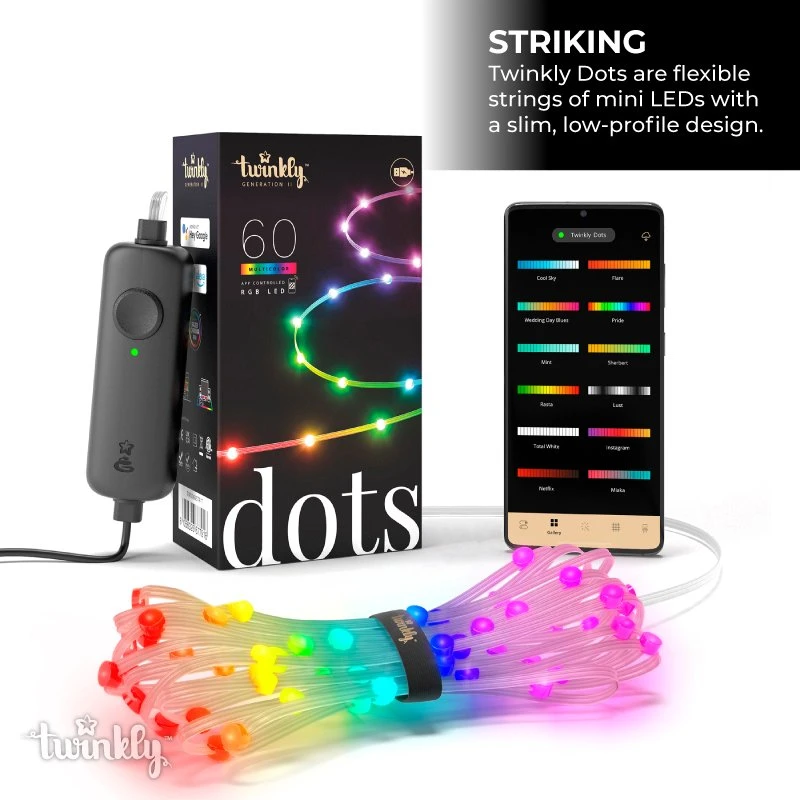 Twinkly Dots - 9.8ft RGB Smart LED Light String - 60 LEDs - App-Controlled - USB-Powered - Image 2