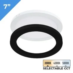 TCP 7" LED Slim Flush Mount Fixture - Matte Black Trim Ring - 15W - Selectable CCT - Dimmable - Up To 1,080 Lumens