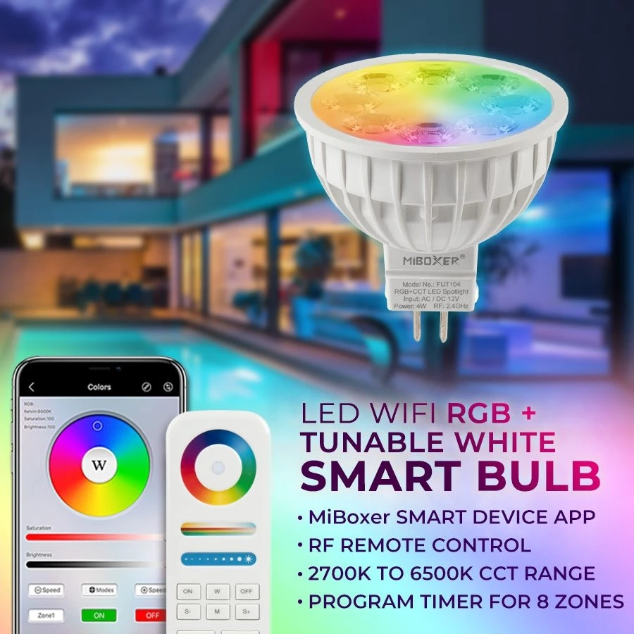 MR16 MiBoxer RGB+Tunable White Smart LED Bulb - 4W - 35W Equivalent - 280 Lumens - Optional RF Remote - Image 7