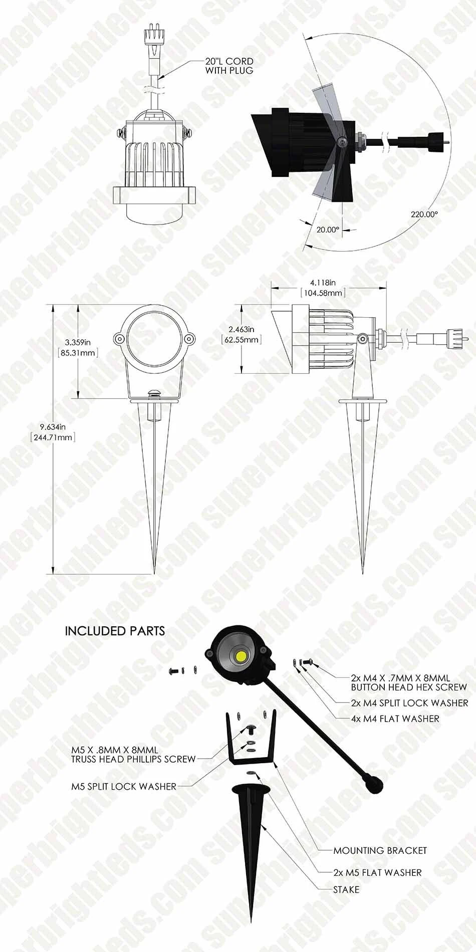 5 Watt Landscape LED Spotlight With Mounting Spike - 25 Watt Equivalent - 250 Lumens - Blue - Black Housing - Image 19