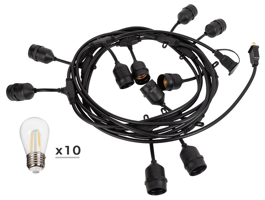 23' Outdoor Patio String Lights With 10 LED Filament Bulbs - Suspended Sockets - 2200K/2700K - Image 2