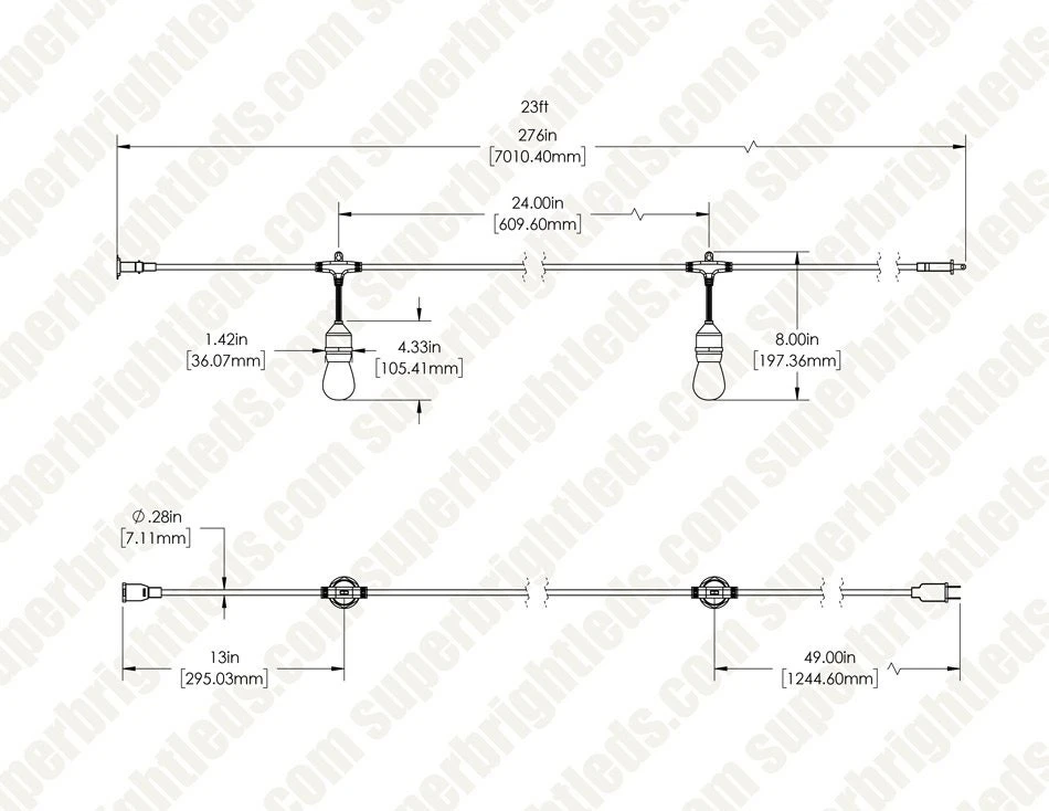 23' Outdoor Patio String Lights With 10 LED Filament Bulbs - Suspended Sockets - 2200K/2700K - Image 8