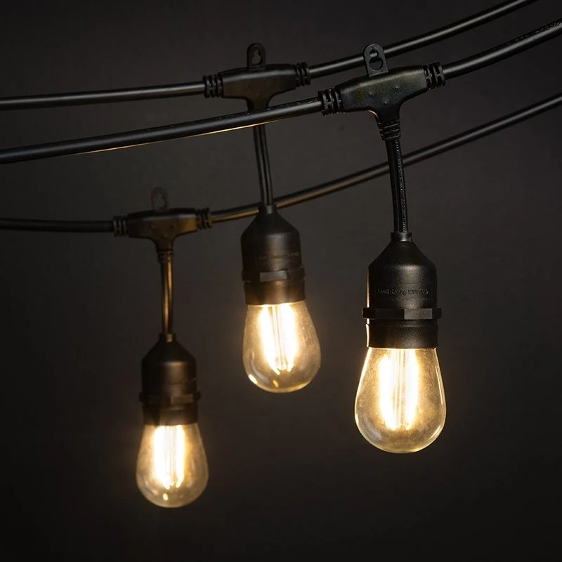 23' Outdoor Patio String Lights With 10 LED Filament Bulbs - Suspended Sockets - 2200K/2700K - Image 5