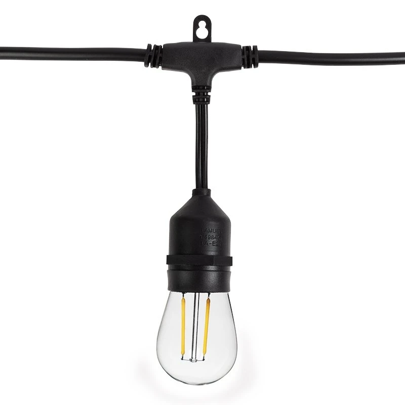 23' Outdoor Patio String Lights With 10 LED Filament Bulbs - Suspended Sockets - 2200K/2700K - Image 3