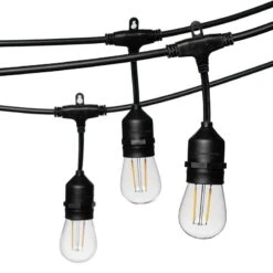 48' Outdoor Patio String Lights With 15 LED Filament Bulbs - Suspended Sockets - 2200K/2700K - Ultra Warm White 2200K