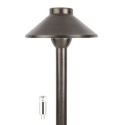 Solid Brass Landscape Path Light - 6" Cone Shade - Drop-In Fixture - Optional G4 Bulb - 2700K / 4000K / 6500K