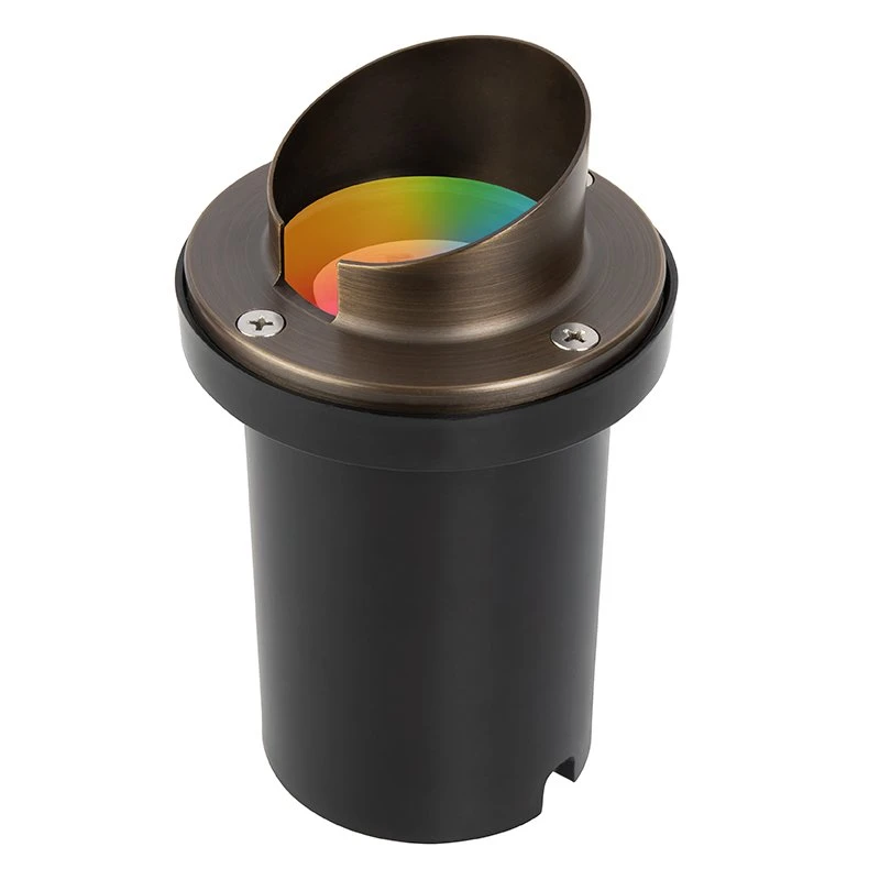 Brass LED Ready Hooded In-Ground Well Light - Optional RGB + Tunable White MR16 Smart Bulb - Smartphone Compatible - Optional RF Remote