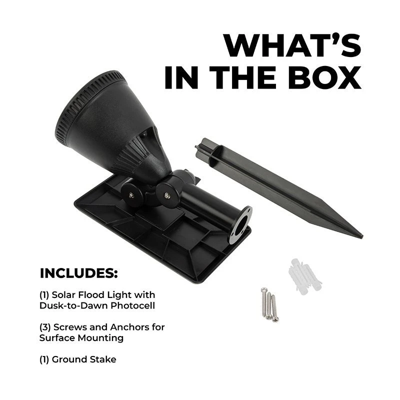 LED Solar Flood Light - Dusk-to-Dawn Photocell - 120-Degree Beam Angle - Stake Included - 3000K - Image 5