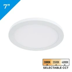 7" LED Low Profile Downlight With Selectable CCT - 15W Flush Mount Ceiling Light - 1,050 Lumens - Dimmable