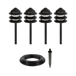 LED Landscape Lighting Expansion Kit - 4 Triple Tier Pagoda Path Lights - Warm White
