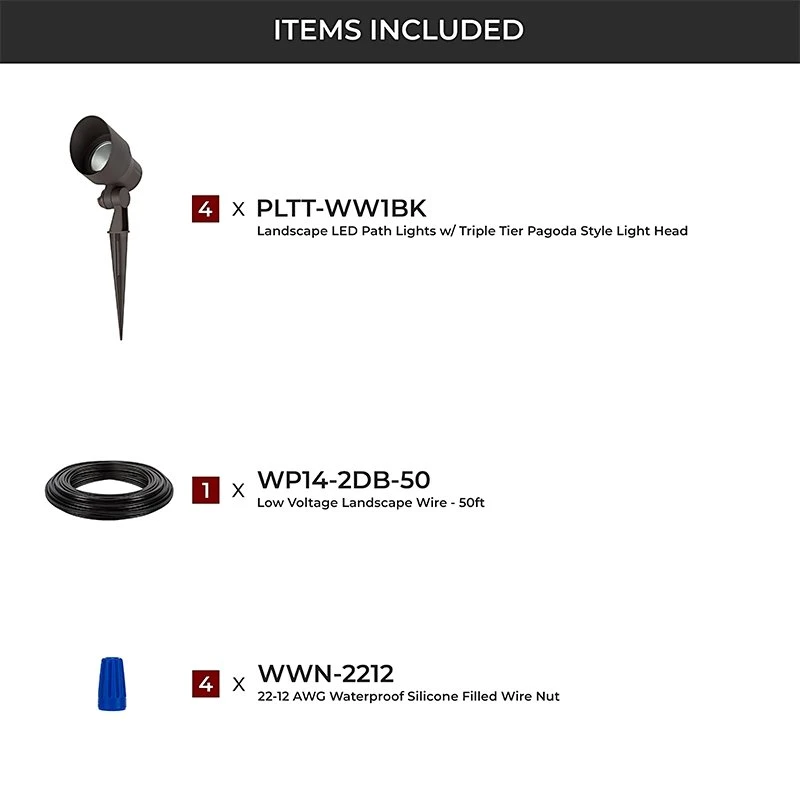 LED Landscape Lighting Expansion Kit - 4 Triple Tier Pagoda Path Lights - Warm White - Image 5