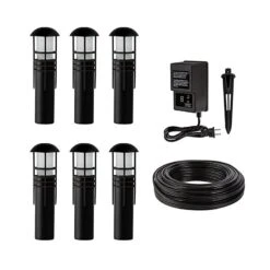 LED Landscape Lighting Kit - 6 Mini Bollard Path Lights - Low Voltage Transformer - Warm White