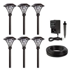 LED Landscape Lighting Kit - 6 Mini Post Top Light Path Lights - Low Voltage Transformer - Warm White