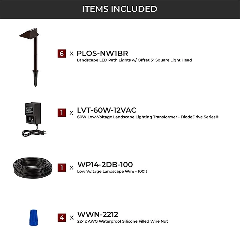 LED Landscape Lighting Kit - 6 Offset Square Head Path Lights - Low Voltage Transformer - Image 5