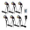 6 RGB LED Landscape Spot Lights Kit With Low Voltage Transformer - Bluetooth And RF Remote Control
