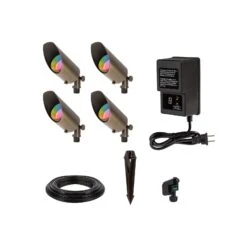 LED Landscape Lighting Kit - 4 Spotlights - MR16 MiLight RGB+Tunable White LED Bulb - RF Remote / Wi-Fi Controller Hub