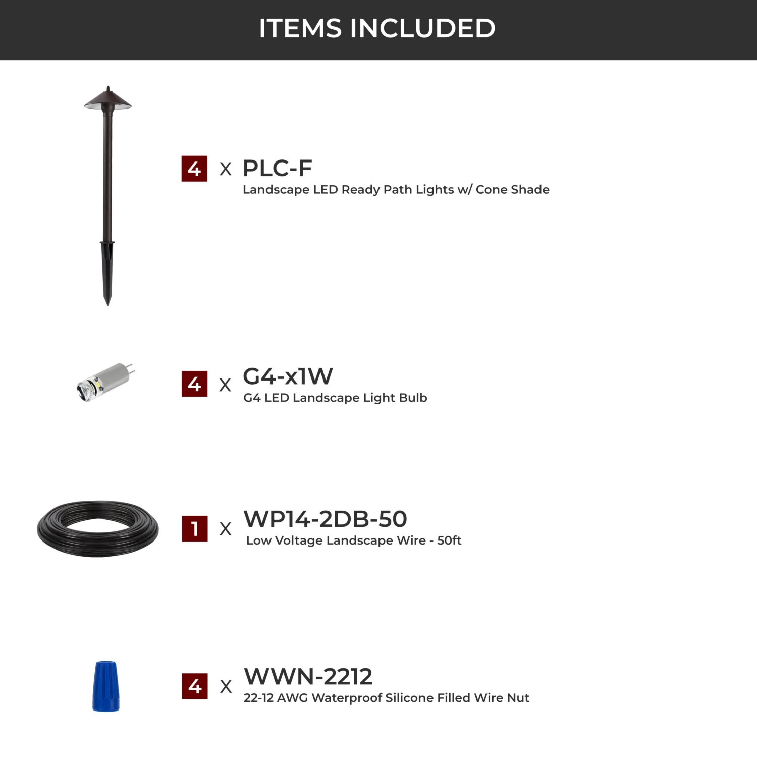 LED Landscape Lighting Expansion Kit - 4 Cone Shade Path Lights - Cool White - Image 3