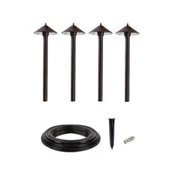 LED Landscape Lighting Expansion Kit - 4 Cone Shade Path Lights - Cool White