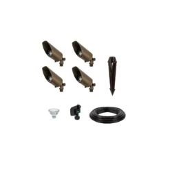 LED Landscape Lighting Expansion Kit - 4 Brass Landscape Spotlights With White MR16 LED Bulbs