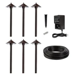 LED Landscape Lighting Kit - 6 Cone Shade Path Lights - Low Voltage Transformer