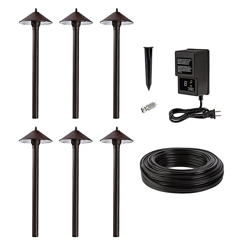 LED Landscape Lighting Kit - 6 Cone Shade Path Lights - Low Voltage Transformer