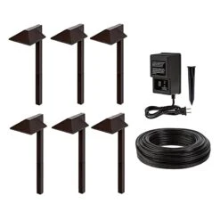 LED Landscape Lighting Kit - 6 Offset Square Head Path Lights - Low Voltage Transformer