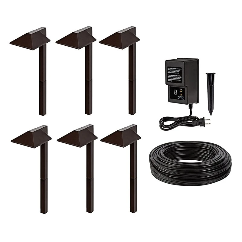 LED Landscape Lighting Kit - 6 Offset Square Head Path Lights - Low Voltage Transformer