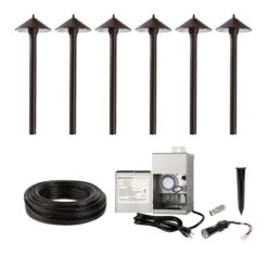 LED Landscape Lighting Kit - 6 Cone Shade Path Lights - Stainless Steel Transformer