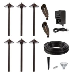 LED Landscape Lighting Kit - 6 Cone Shade Path Lights - 2 Spotlights - Low Voltage Transformer