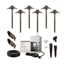 LED Landscape Lighting Kit - 6 Cone Shade Path Lights - 2 Spotlights - Stainless Steel Transformer - 2700K / 4000K / 6500K