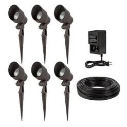 LED Landscape Lighting Kit - 6 Integrated LED Spotlights - Low Voltage Transformer - Natural White