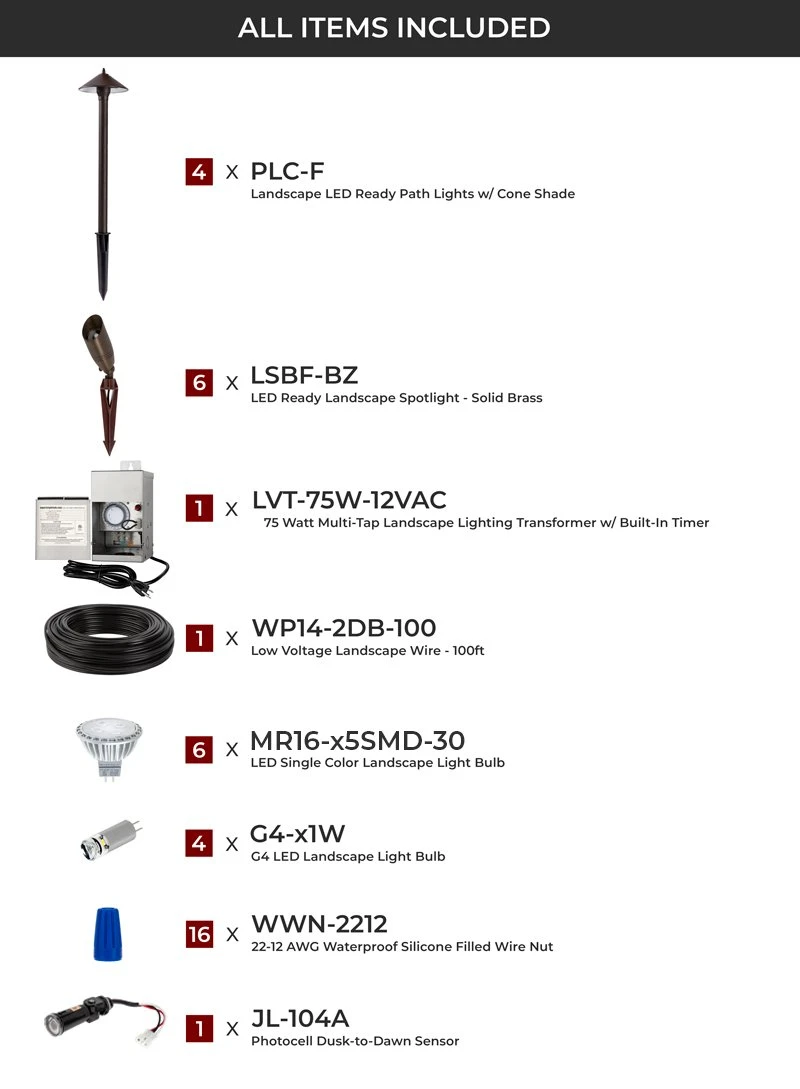 LED Landscape Lighting Kit - 6 Spotlights - 4 Cone Shade Path Lights - Stainless Steel Transformer - Natural White - Image 3