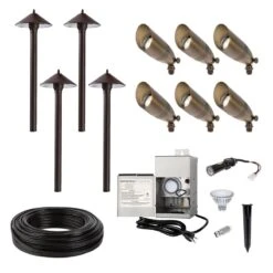 LED Landscape Lighting Kit - 6 Spotlights - 4 Cone Shade Path Lights - Stainless Steel Transformer - Natural White