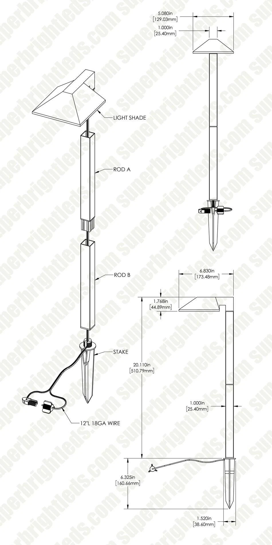Landscape LED Path Lights With Offset 5" Square Light Head - 1 Watt - Image 11