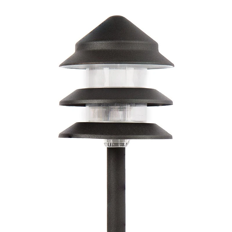 LED Landscape Lighting Expansion Kit - 4 Triple Tier Pagoda Path Lights - Warm White - Image 3