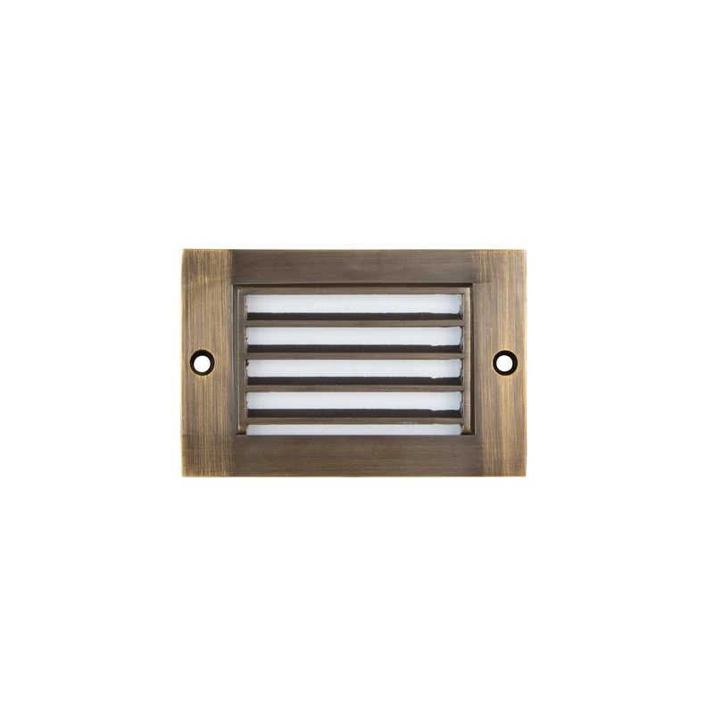 2W Low Voltage Brass Landscape LED Step Light - Thin Louvered Faceplate - 12V - 3000K