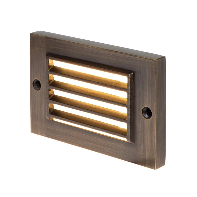 2W Low Voltage Brass Landscape LED Step Light - Thin Louvered Faceplate - 12V - 3000K - Image 2