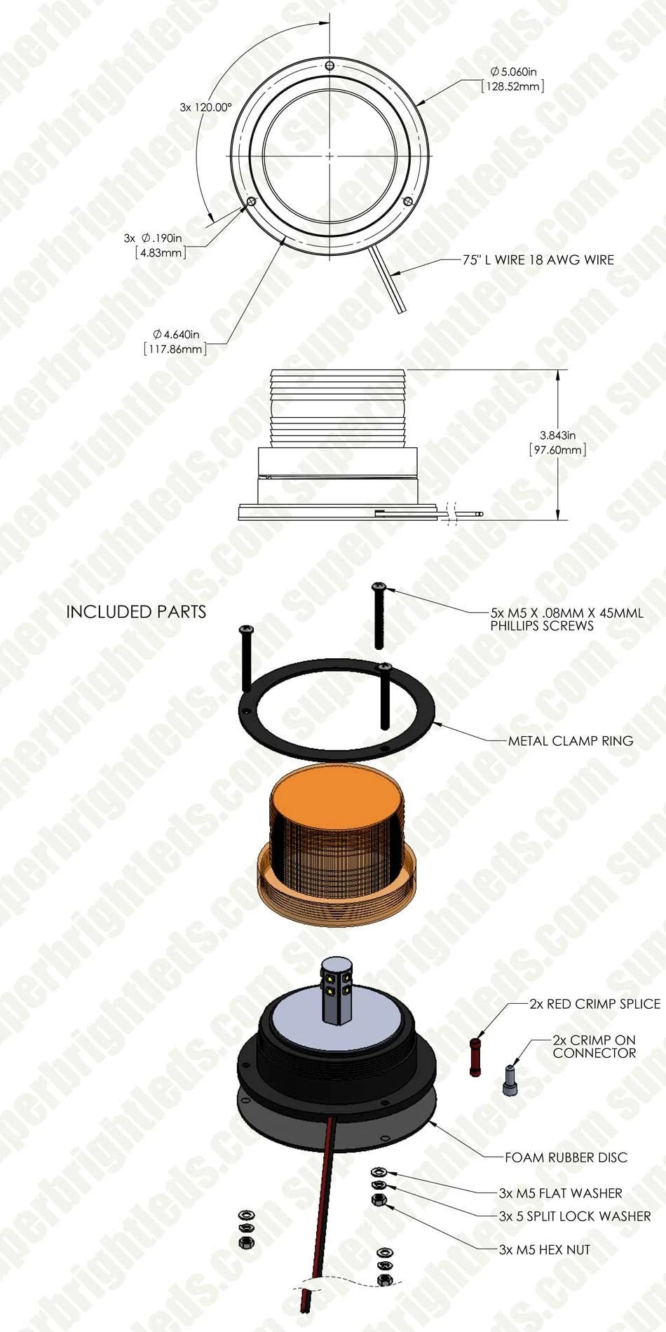 3-3/4" Amber LED Strobe Light Beacon - Double Flash Pattern - Amber - Image 10