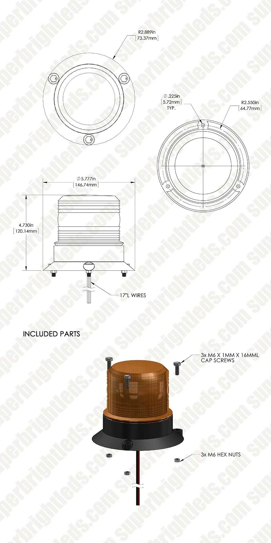 4-3/4" Amber LED Strobe Light Beacon - Double Flash Pattern - Amber - Image 9