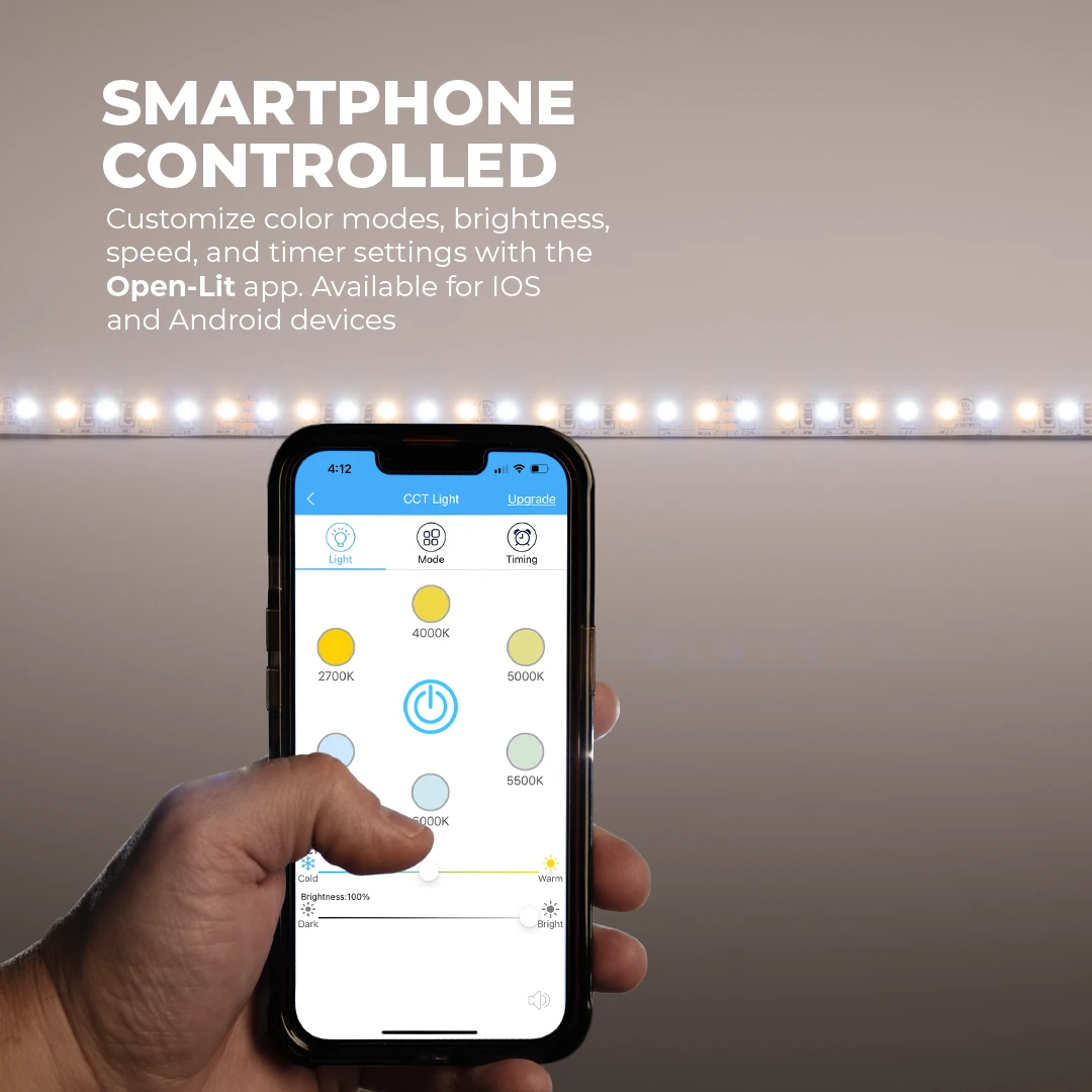 Tunable White LED Strip Light Kit - White LED Tape Light - 5m - Bluetooth Smartphone App Controlled - Image 4