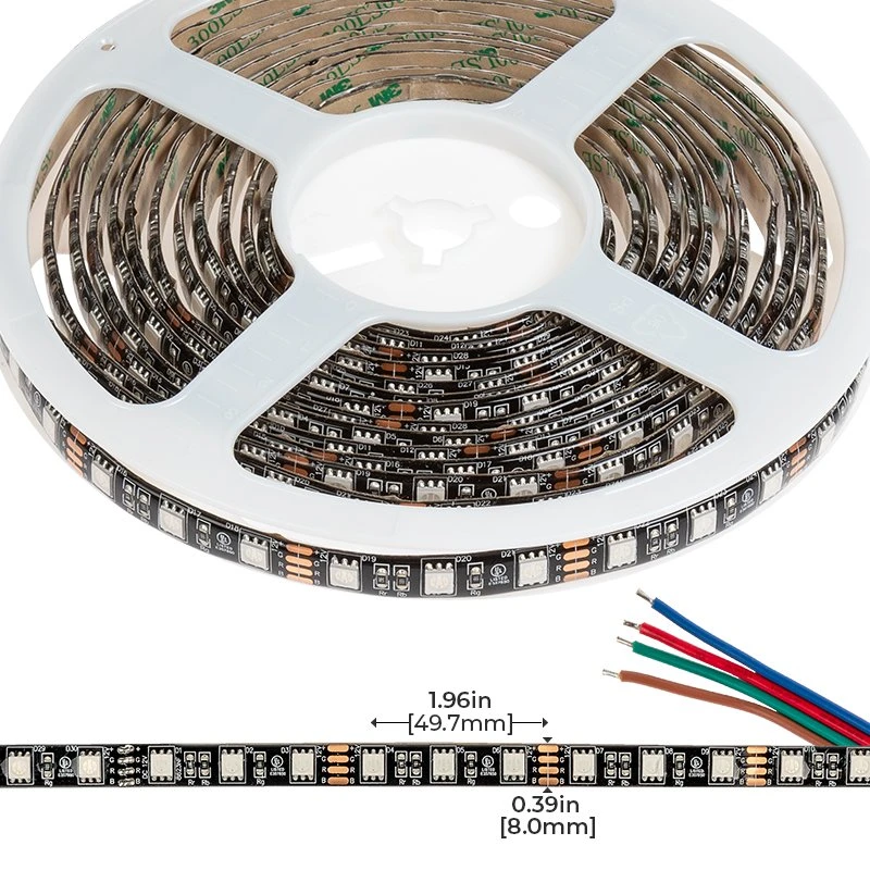 5m RGB LED Black PCB Strip Light - DynamicColor Series Tape Light - Dimmable - 12V - IP64 - Image 4