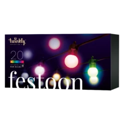 Twinkly Festoon Multicolor - RGB Smart Outdoor String Lights - 20 Bulbs - Generation II - 20 LED - 33ft