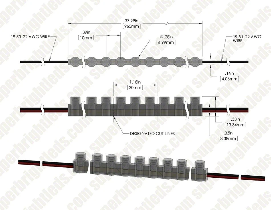 Outdoor Single-Color LED Strip Light - Super Flexible With Through Hole LEDs - 12V - Waterproof IP67 - 1m - Image 11