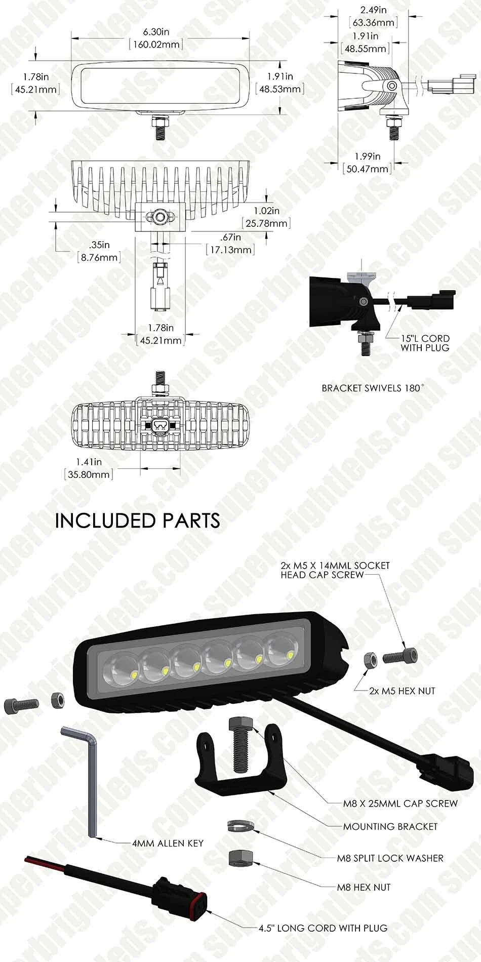 Off-Road LED Work Light / LED Driving Light - 6" Rectangle - 17W - 1,920 Lumens - 30 Degree - 2-Pack - Image 20