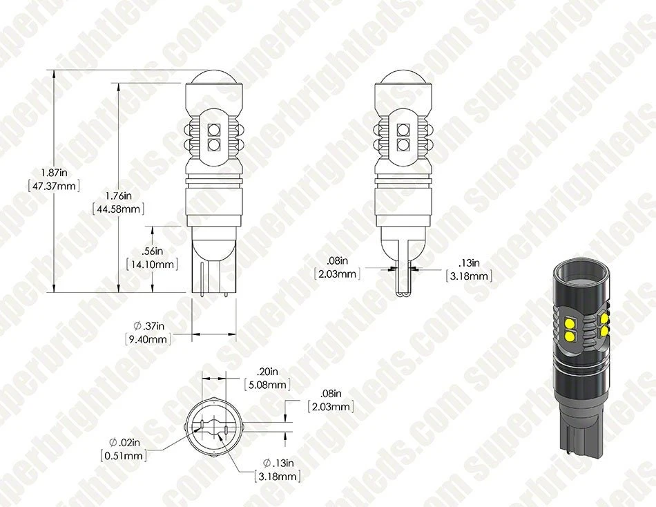 921 LED Landscape Light Bulb With Focusing Lens - 10 SMD LED Tower - Miniature Wedge Retrofit - 350 Lumens - Image 5