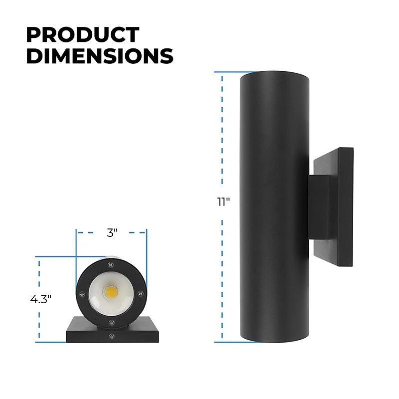 Up / Down Wall Sconce - 11" Black Round Cylinder LED Wall Light - 1400 Lumens - 3000K - Image 2